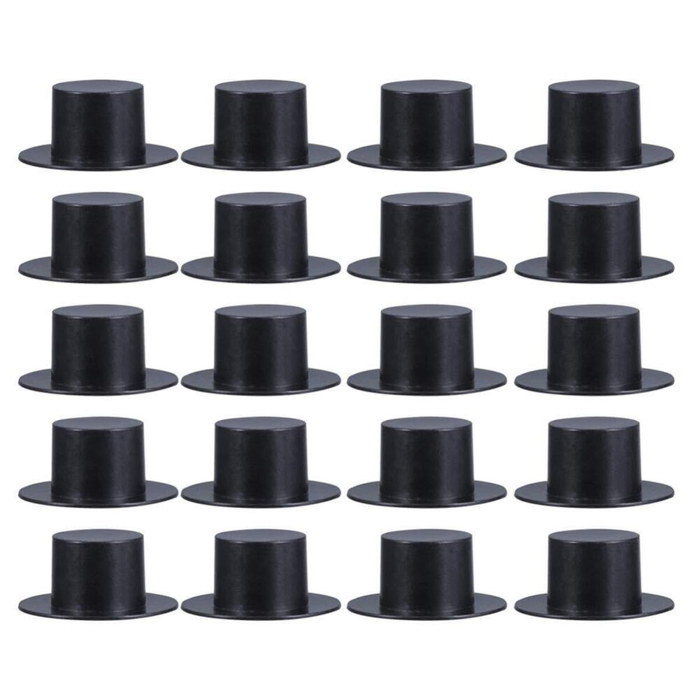 4107 50pcs Plastic Top Hats Black Handcraft Mini Top Hat for Snowman